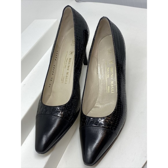 Bruno Magli Dress Heel Pumps Black Leather Italy Animal Print Women AA 8.5 Women - Picture 2 of 7